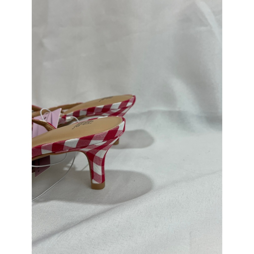 Wild Fable Red Gingham Kitten Heels Bow Grommet Pointed Toe Mules Size 8.5 NEW - Picture 3 of 7